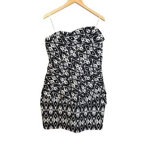 ABS Collection Women's Size 12 Black White Ikat Print Strapless Mini Dress EUC